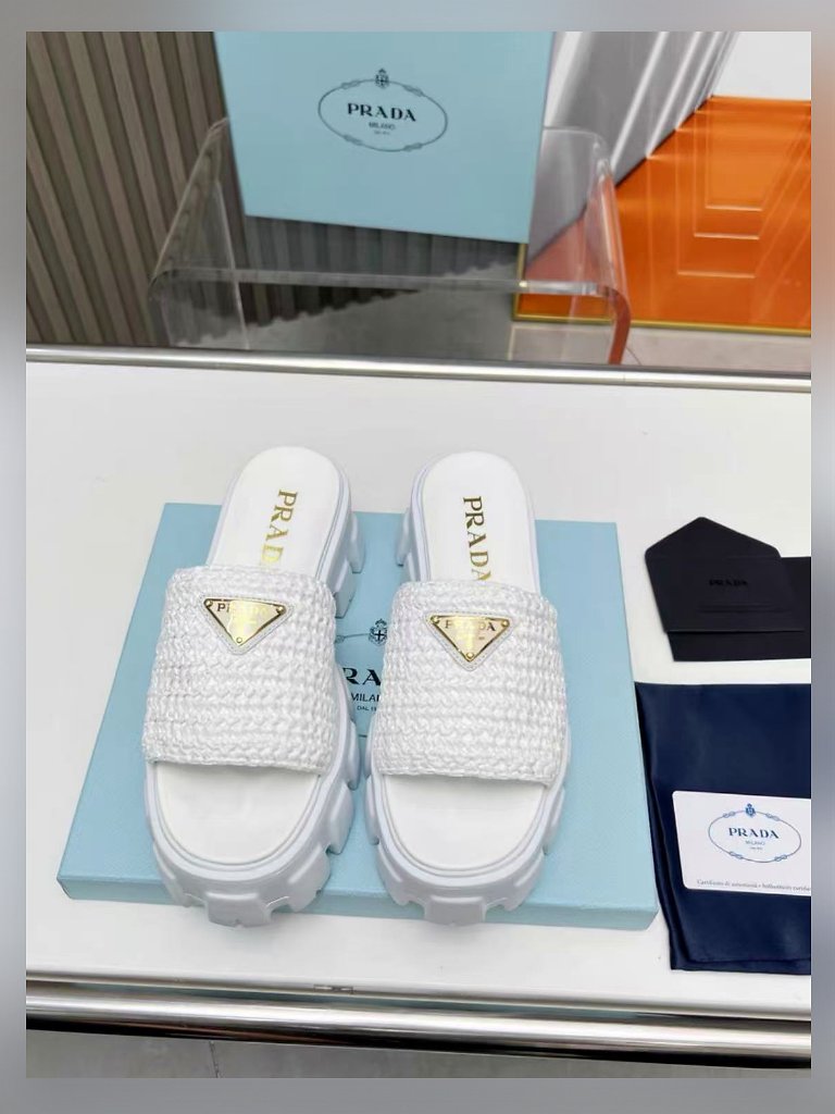 Prada Raffia Lug Sole Platform Sandals